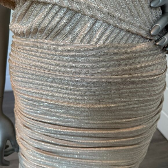 RAMY BROOK Alma Metallic Rib Mini Dress Soft Gold Bodycon Size M NWT - Picture 4 of 9